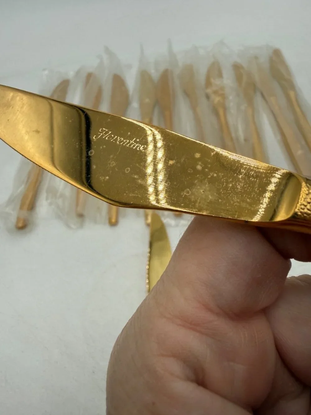 Florentine Gold Stainless Steel Butter Knives Set 13 Textured Handles MCM